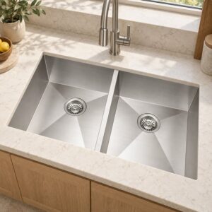 JOMOLA double bowl brushed handmade stainless steel sink