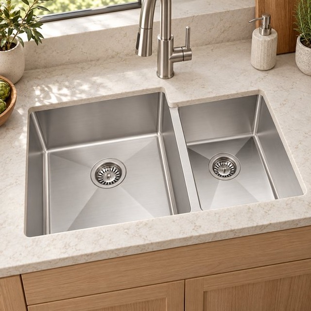 JOMOLA double bowl brushed handmade stainless steel sink
