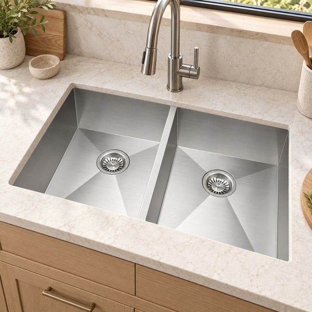 JOMOLA double bowl brushed handmade stainless steel sink