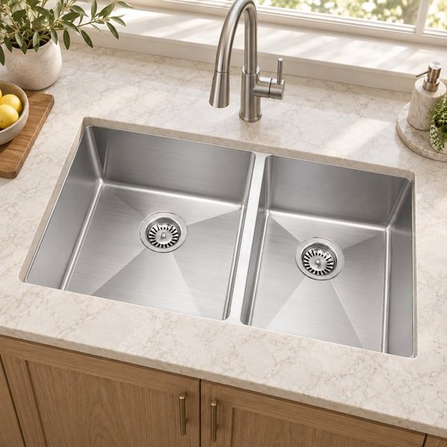 JOMOLA Handmade Stainless Steel Sink Double Bowl 304 Brushed | UPC