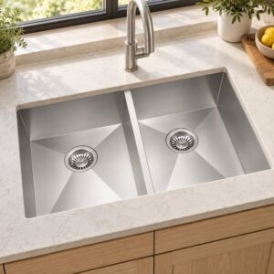 JOMOLA double bowl brushed handmade stainless steel sink