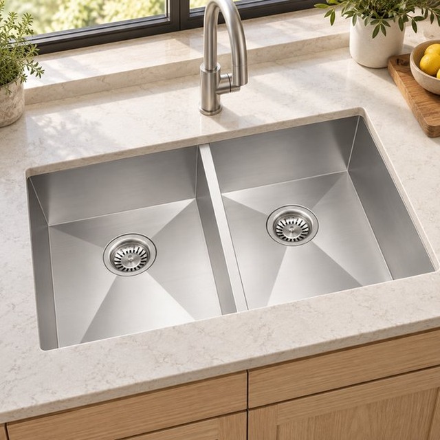 JOMOLA double bowl brushed handmade stainless steel sink