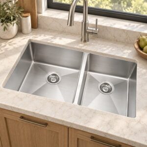 JOMOLA double bowl brushed handmade stainless steel sink