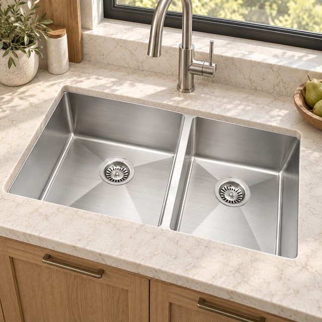 JOMOLA double bowl brushed handmade stainless steel sink