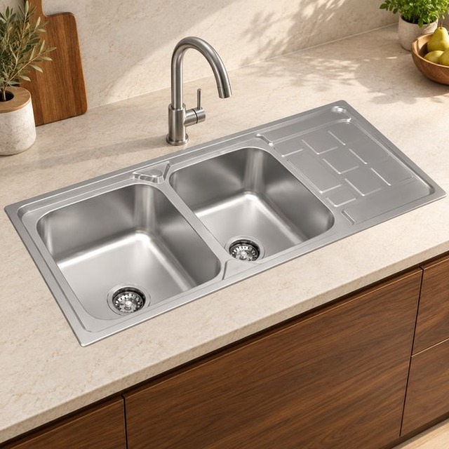 JOMOLA 1200 x 500 mm double bowl stainless steel sink