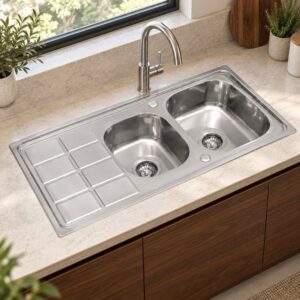 JOMOLA 1200 x 500 mm double bowl stainless steel sink