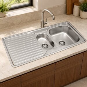 JOMOLA 1100 x 500 mm double bowl stainless steel sink