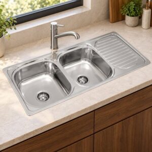 JOMOLA 1100 x 480 mm double bowl stainless steel sink