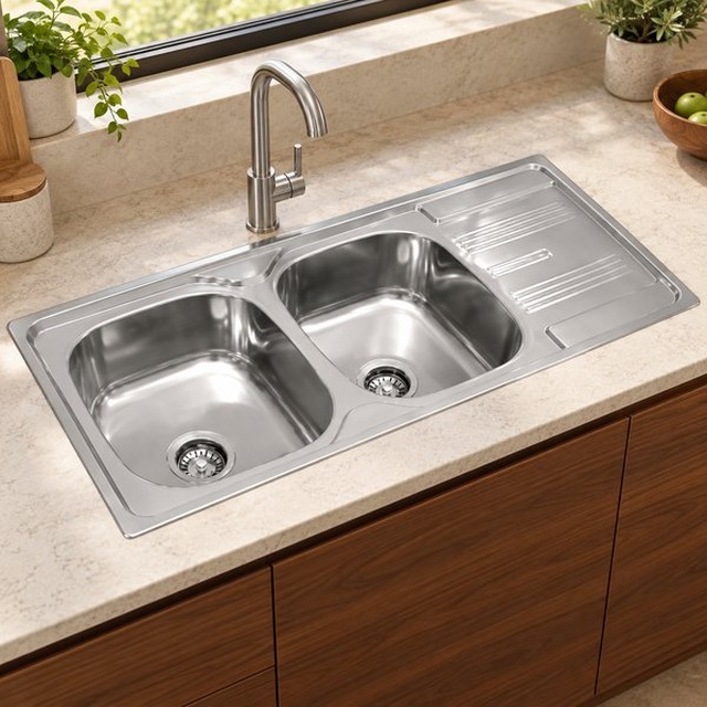 JOMOLA 1100 x 500 mm double bowl stainless steel sink