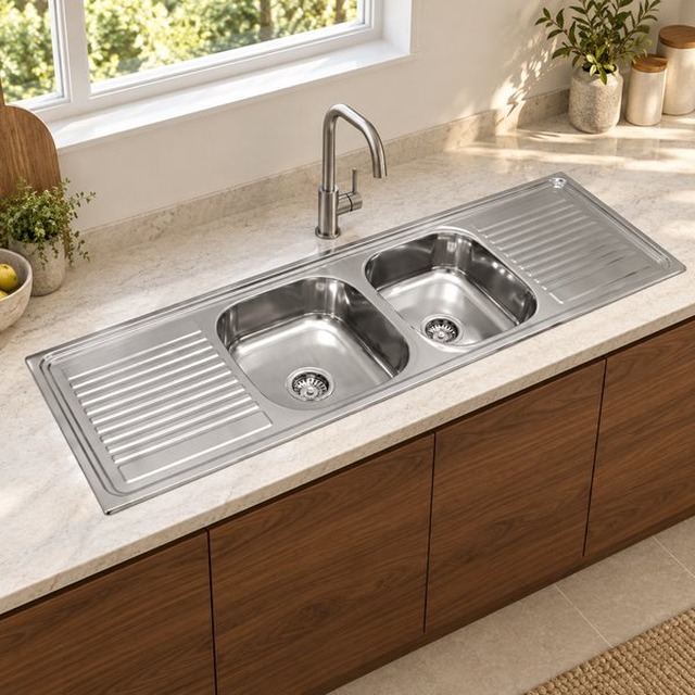JOMOLA 1505 x 450 mm double bowl stainless steel sink