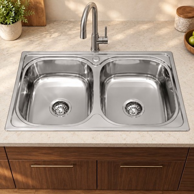 JOMOLA 780 x 480 mm double bowl stainless steel sink