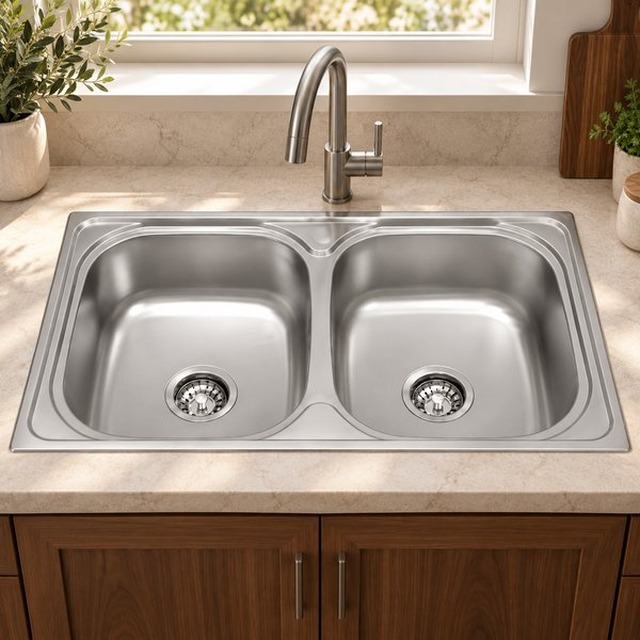 JOMOLA Double Bowl Punching Stainless Steel Sink 810x460mm | Kitchen Sink