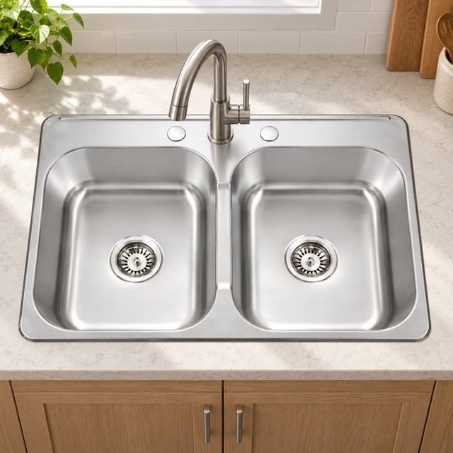 JOMOLA Pressed Stainless Steel Sink Double Bowl 304 Topmount | UPC