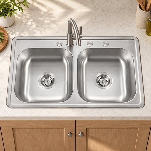 JOMOLA Pressed Stainless Steel Sink Double Bowl 304 Satin | UPC