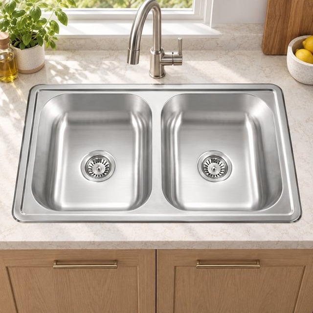 JOMOLA Pressed Stainless Steel Sink Double Bowl 304 Topmount | UPC