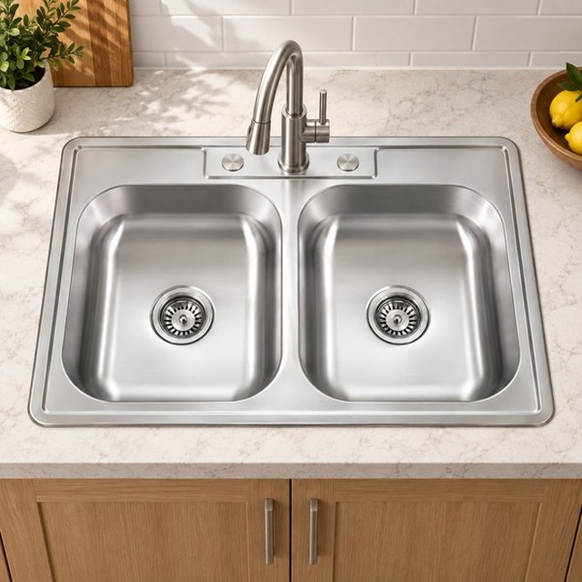 JOMOLA Double Bowl Pressed Stainless Steel Sink 33