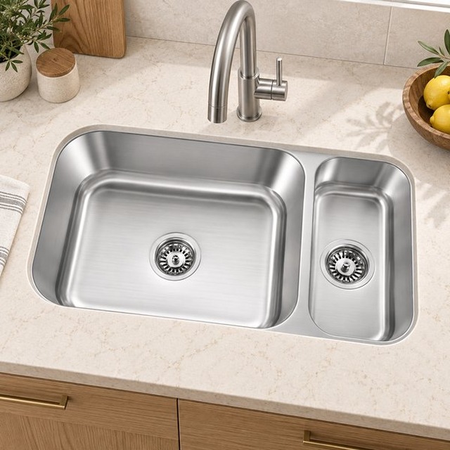 JOMOLA Pressed Stainless Steel Sink Double Bowl 304 Undermount | 9