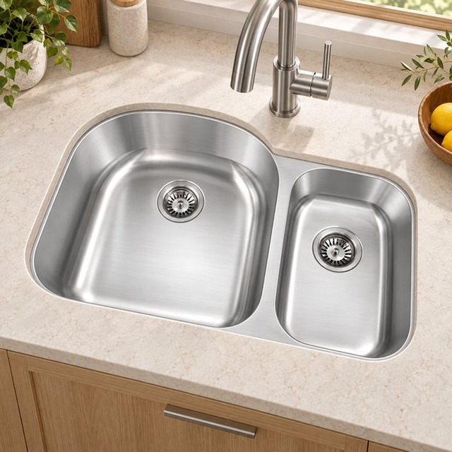 JOMOLA Double Bowl Punching Stainless Steel Sink 304 Undermount | Satin Finish