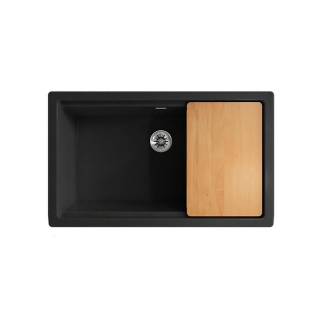 JOMOLA Undermount Quartz Kitchen Sink 700x450mm Black Granite Composite