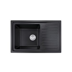JOMOLA Topmount Quartz Kitchen Sink 860x500mm Black Granite Composite