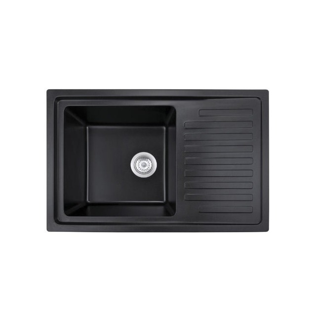 JOMOLA Topmount Quartz Kitchen Sink 860x500mm Black Granite Composite
