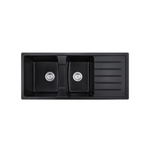 JOMOLA Topmount Quartz Kitchen Sink 1160x500mm Black Composite | Strainer