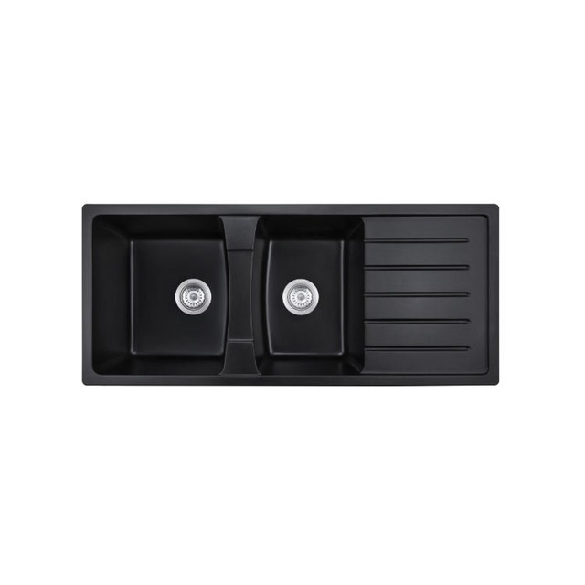 JOMOLA Topmount Quartz Kitchen Sink 1160x500mm Black Composite | Strainer