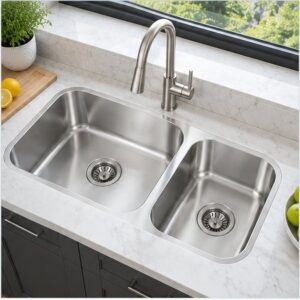 JOMOLA double bowl satin stainless steel sink