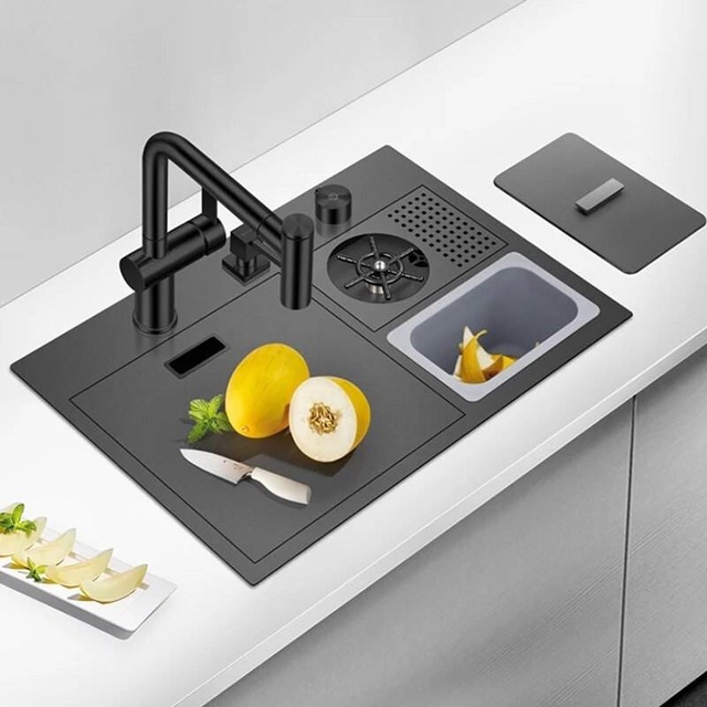 JOMOLA JOMOLA Nano Black Topmount Kitchen Sink 600x420mm | Pull Out Faucet