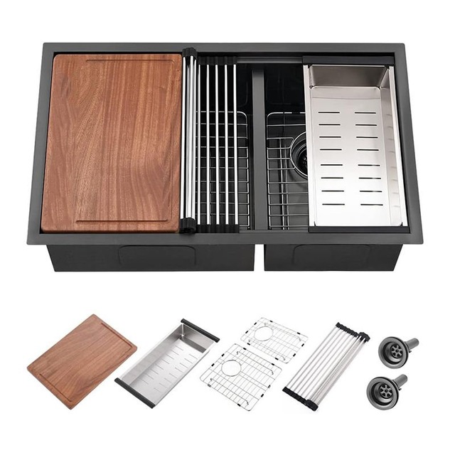 JOMOLA JOMOLA Topmount Kitchen Sink 840x480mm Brushed/PVD Black | Large Basket