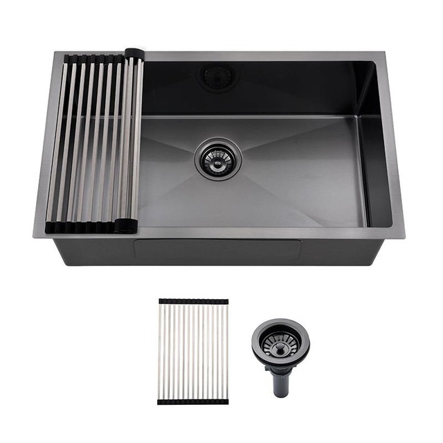 JOMOLA Handmade Stainless Steel Sink 840x560mm | PVD Black | Topmount