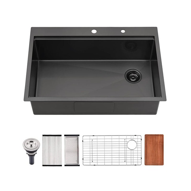 JOMOLA Handmade Stainless Steel Sink 800x450mm Topmount | PVD Black