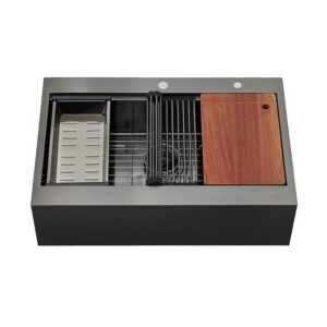 JOMOLA Handmade Stainless Steel Sink 840x560mm Topmount | PVD Black | Brushed