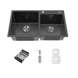 JOMOLA Handmade Stainless Steel Sink 820x450mm Topmount | PVD Black | Brushed
