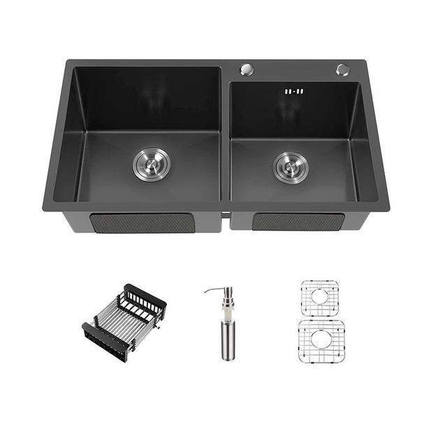 JOMOLA Handmade Stainless Steel Sink 820x450mm Topmount | PVD Black | Brushed