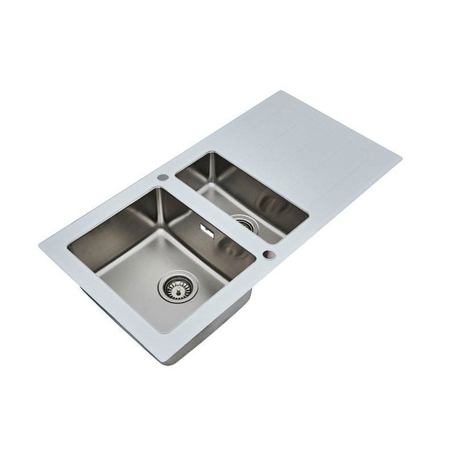 JOMOLA Handmade Stainless Steel Sink White Glass | 1000x500mm | Topmount