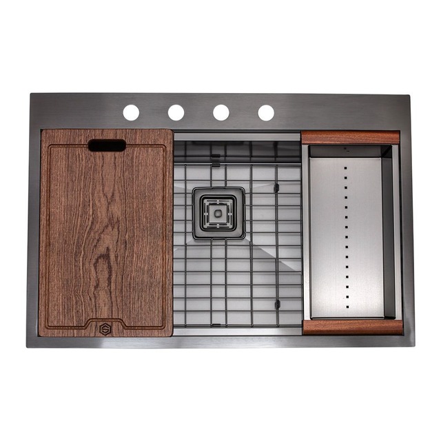 JOMOLA Handmade Stainless Steel Sink Topmount 838x556mm | Black Finish
