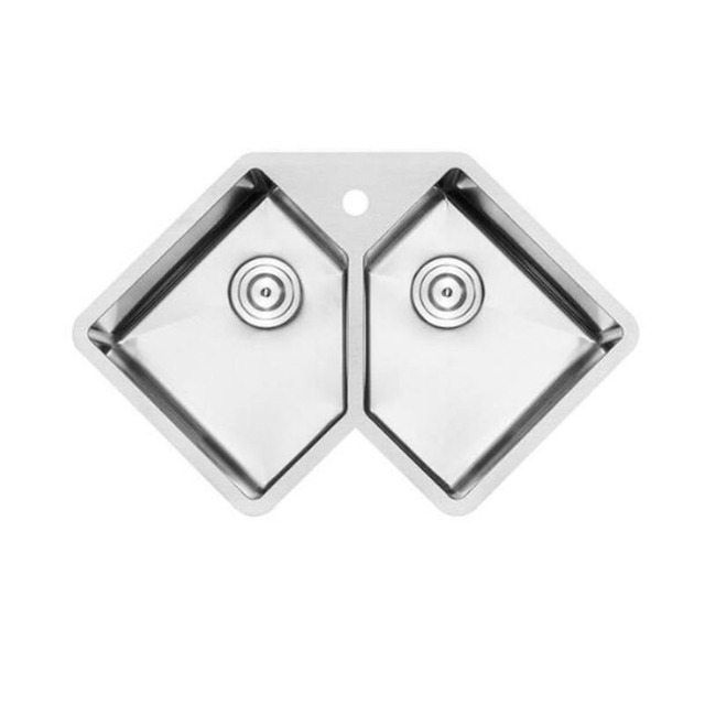 JOMOLA Handmade Stainless Steel Sink Double Bowl Corner | Brushed Satin