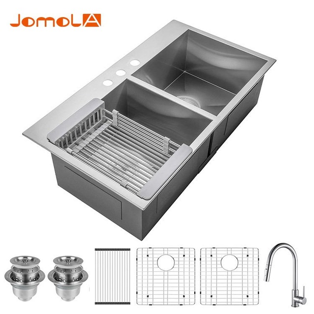 JOMOLA Handmade Stainless Steel Sink Double Bowl 838x558mm | Brushed Finish
